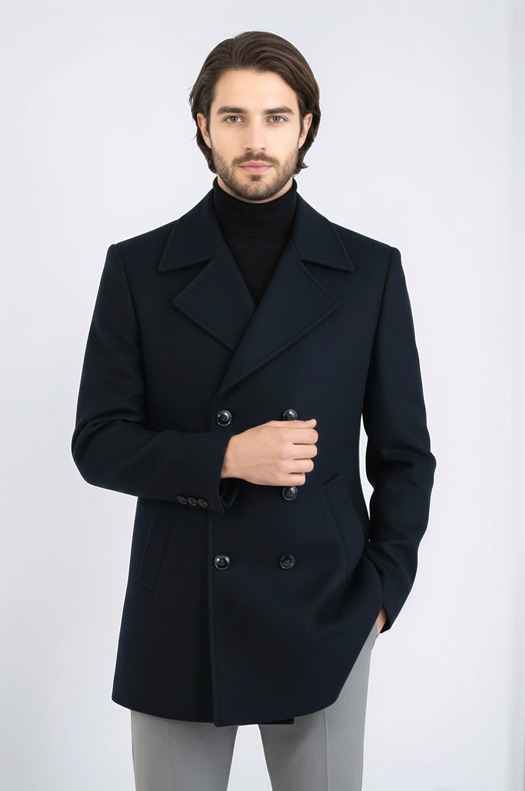 Double Breasted Wide Lapel Cachet Green Men Coat - Wessi