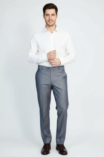 Men’s Steel Gray Classic Fit Fabric Trousers – Wessi
