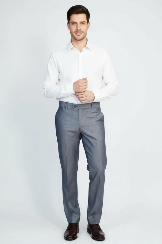 Men’s Steel Gray Classic Fit Fabric Trousers – Wessi