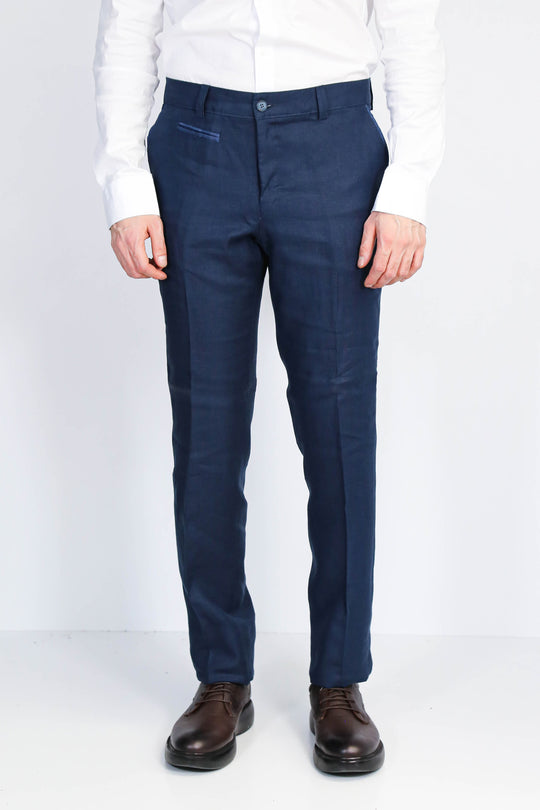 Navy Solid Slim Fit Dress Trousers – Wessi