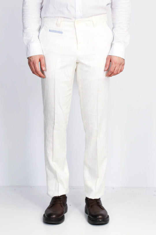 White Solid Slim Fit Dress Trousers – Wessi