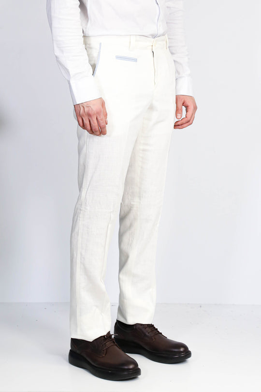 White Solid Slim Fit Dress Trousers – Wessi