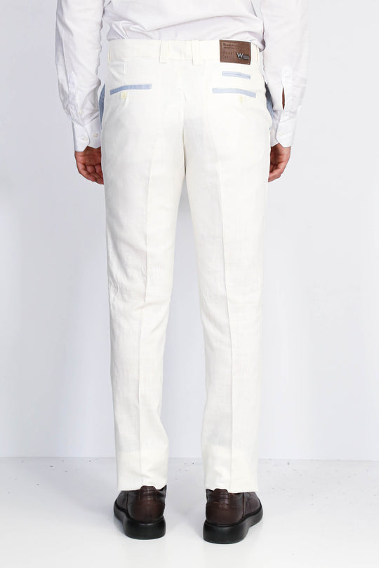 White Solid Slim Fit Dress Trousers – Wessi