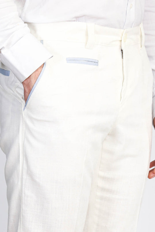 White Solid Slim Fit Dress Trousers – Wessi