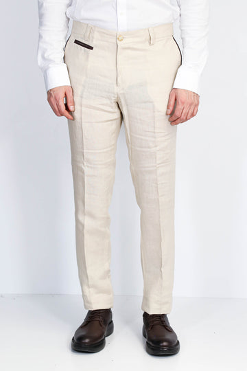 Cream Solid Slim Fit Dress Trousers – Wessi