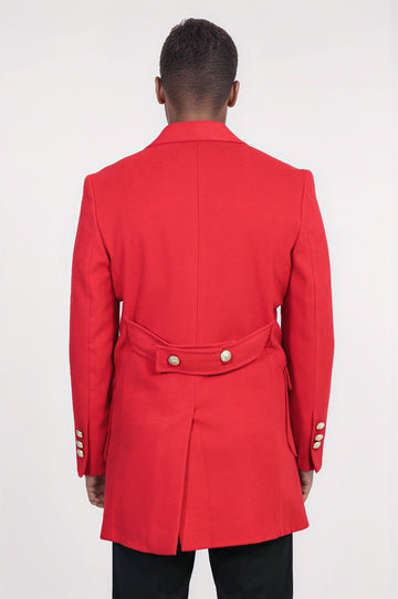 Metal Buttoned Double Breasted Burgundy Men Coat - Wessi