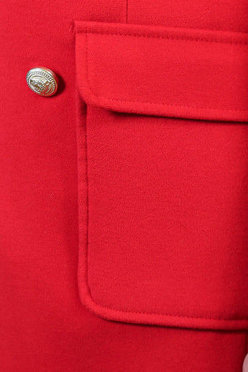 Metal Buttoned Double Breasted Burgundy Men Coat - Wessi