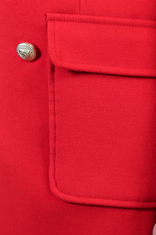 Metal Buttoned Double Breasted Burgundy Men Coat - Wessi