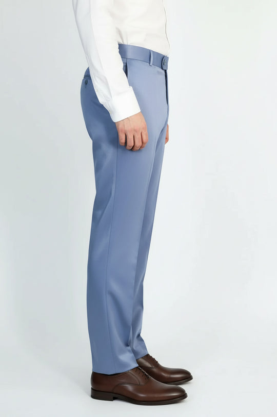 Light Blue Solid Slim Fit Dress Trousers – Wessi