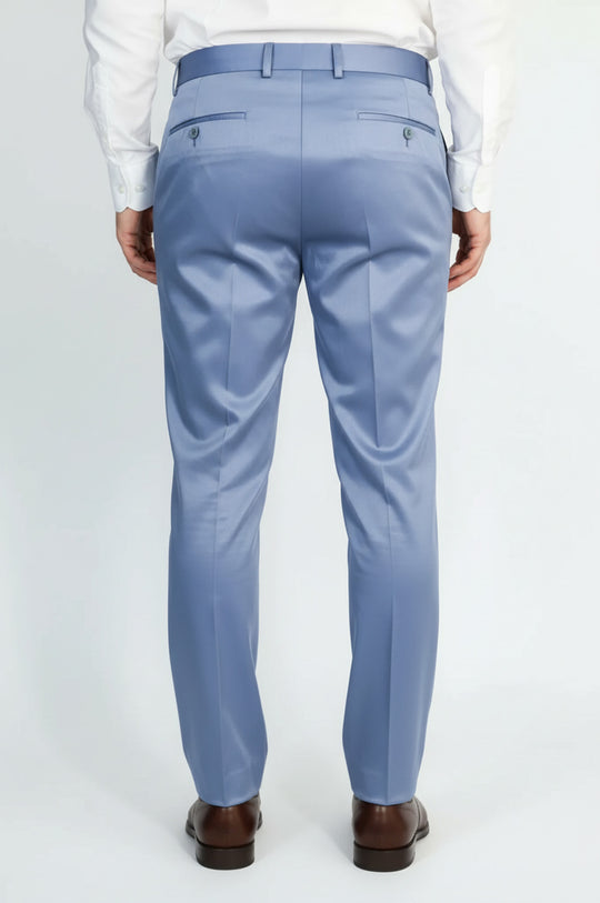 Light Blue Solid Slim Fit Dress Trousers – Wessi