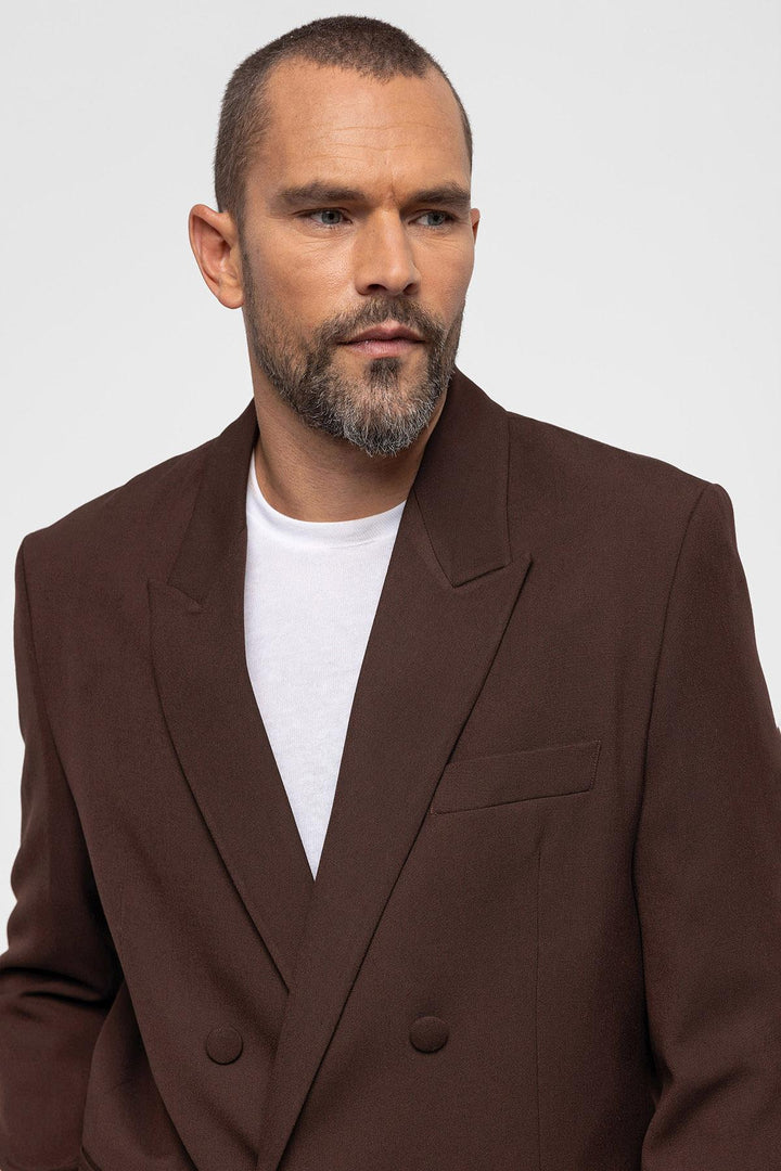 Chaqueta Blazer Cruzada Marrón Hombre - Wessi