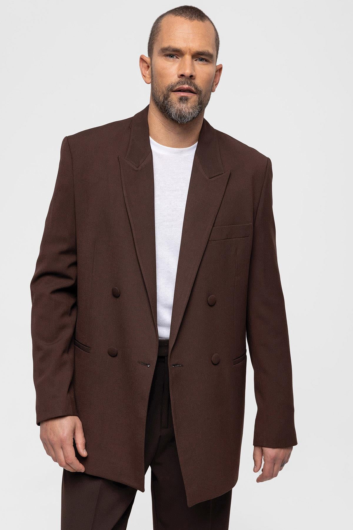 Men's Brown Double-Breasted Blazer Jacket | Wessi – Wessi