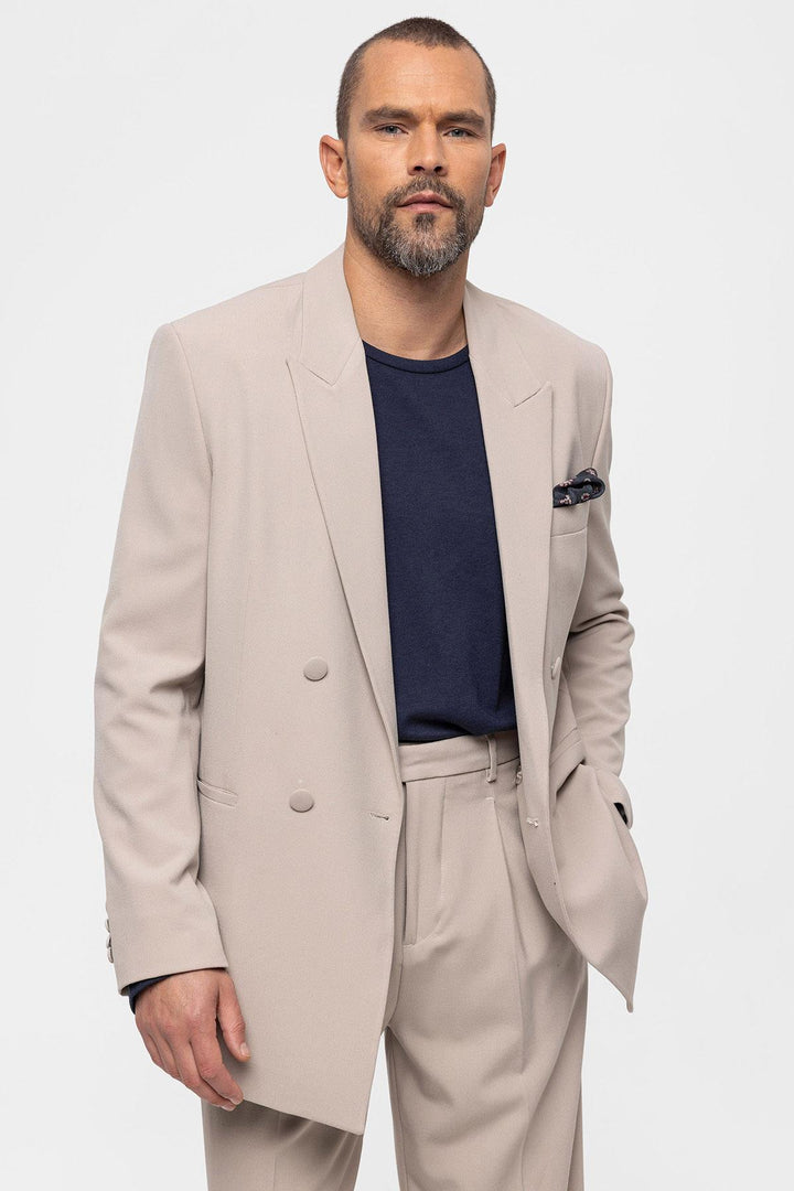 Men's Double Breasted Stone Blazer Jacket - Wessi