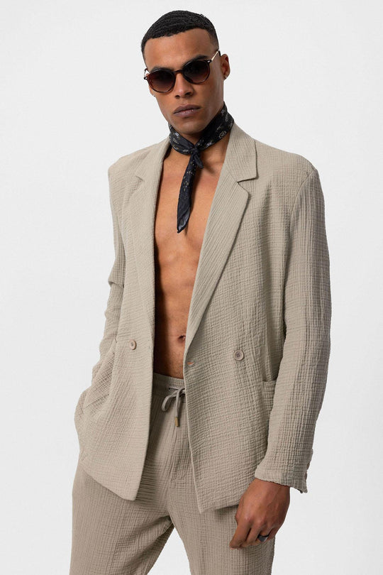 Blazer tinta unita doppiopetto beige da uomo - Wessi