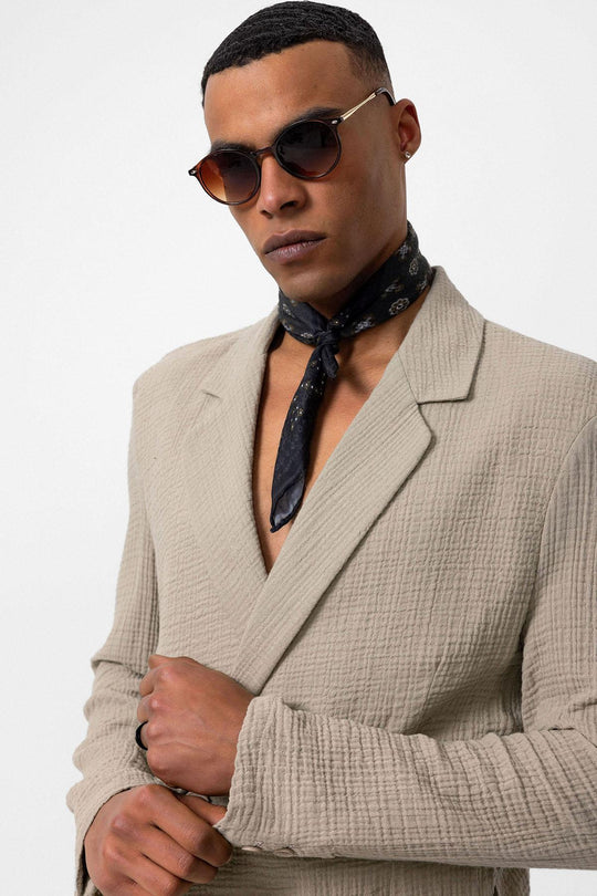 Blazer tinta unita doppiopetto beige da uomo - Wessi