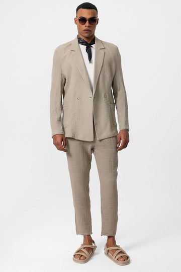 Blazer tinta unita doppiopetto beige da uomo - Wessi