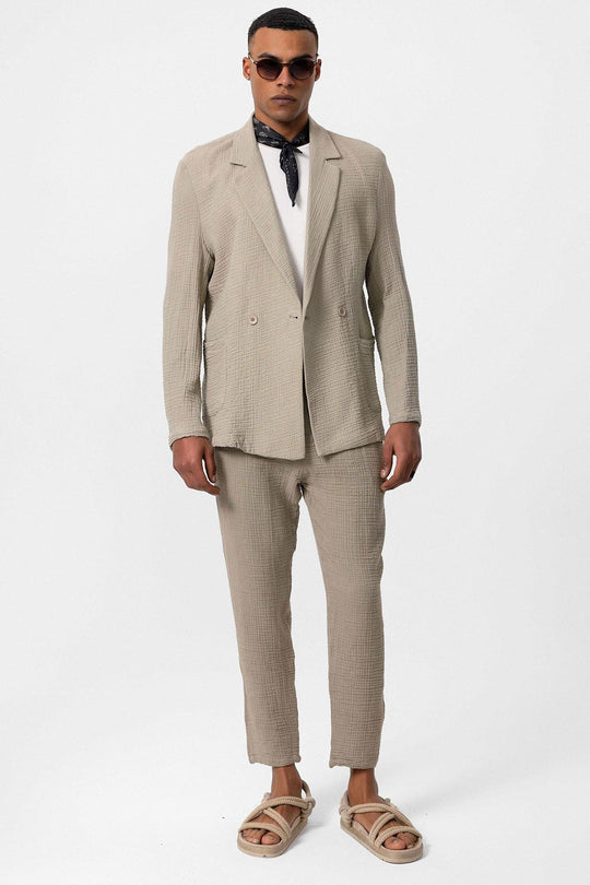 Blazer tinta unita doppiopetto beige da uomo - Wessi
