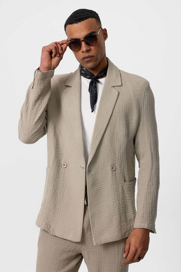 Blazer tinta unita doppiopetto beige da uomo - Wessi