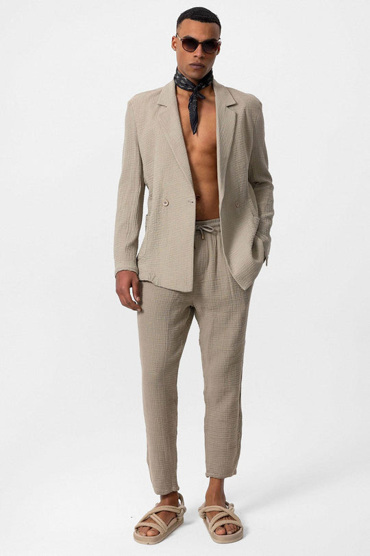 Blazer tinta unita doppiopetto beige da uomo - Wessi