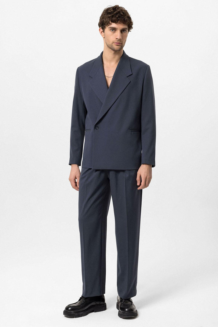 Men's Smoked Double-Breasted Flap Pocket  Blazer - Wessi