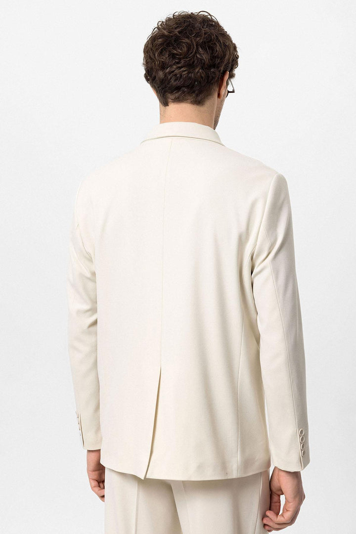 Men's Ecru Double-Breasted Flap Pocket  Blazer - Wessi