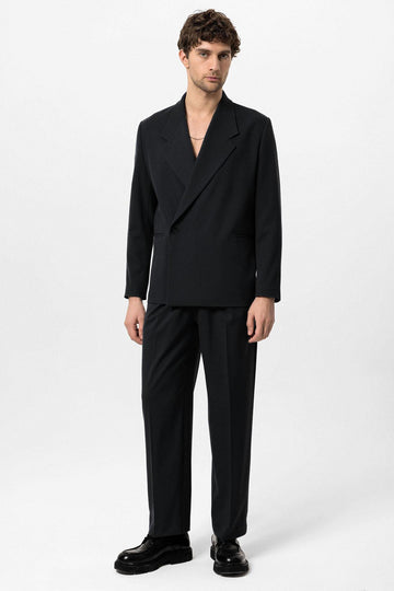 Men's Black High-Waisted Buckle Detail Relaxed Fit  Pants - Wessi