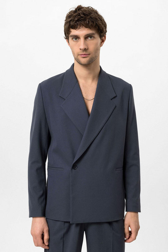 Men's Smoked Double-Breasted Flap Pocket  Blazer - Wessi