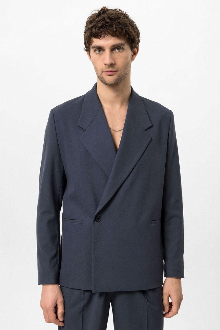 Men's Smoked Double-Breasted Flap Pocket  Blazer - Wessi