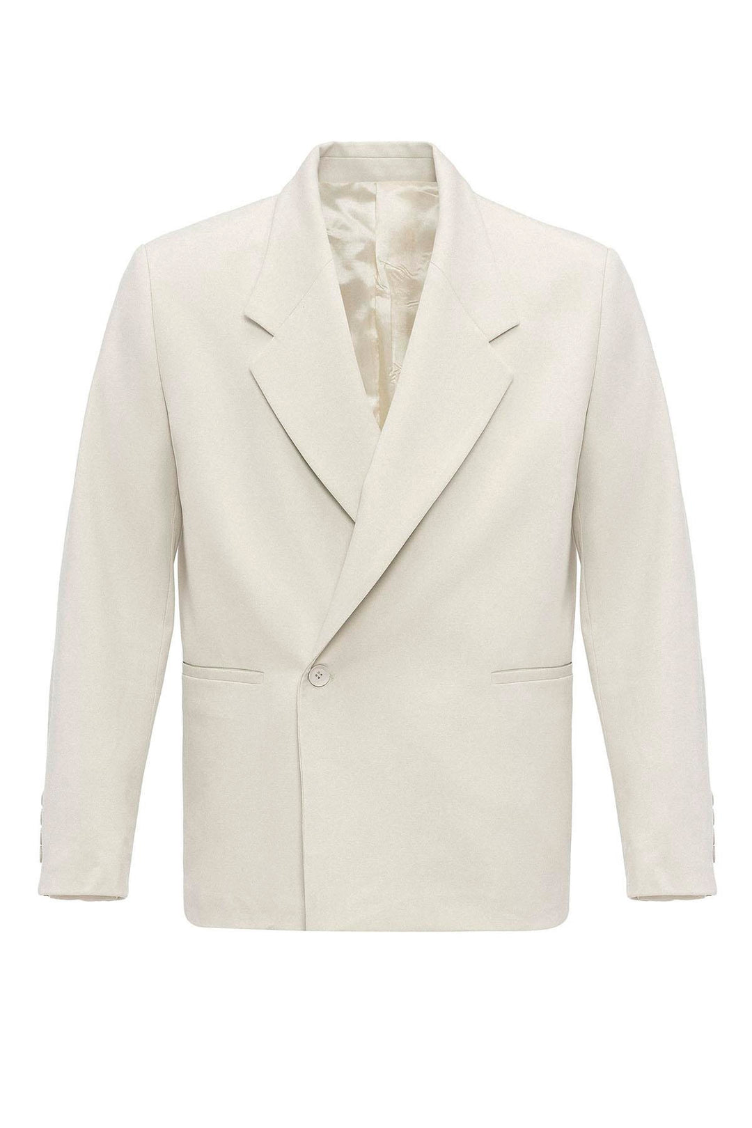 Men's Ecru Double-Breasted Flap Pocket  Blazer - Wessi