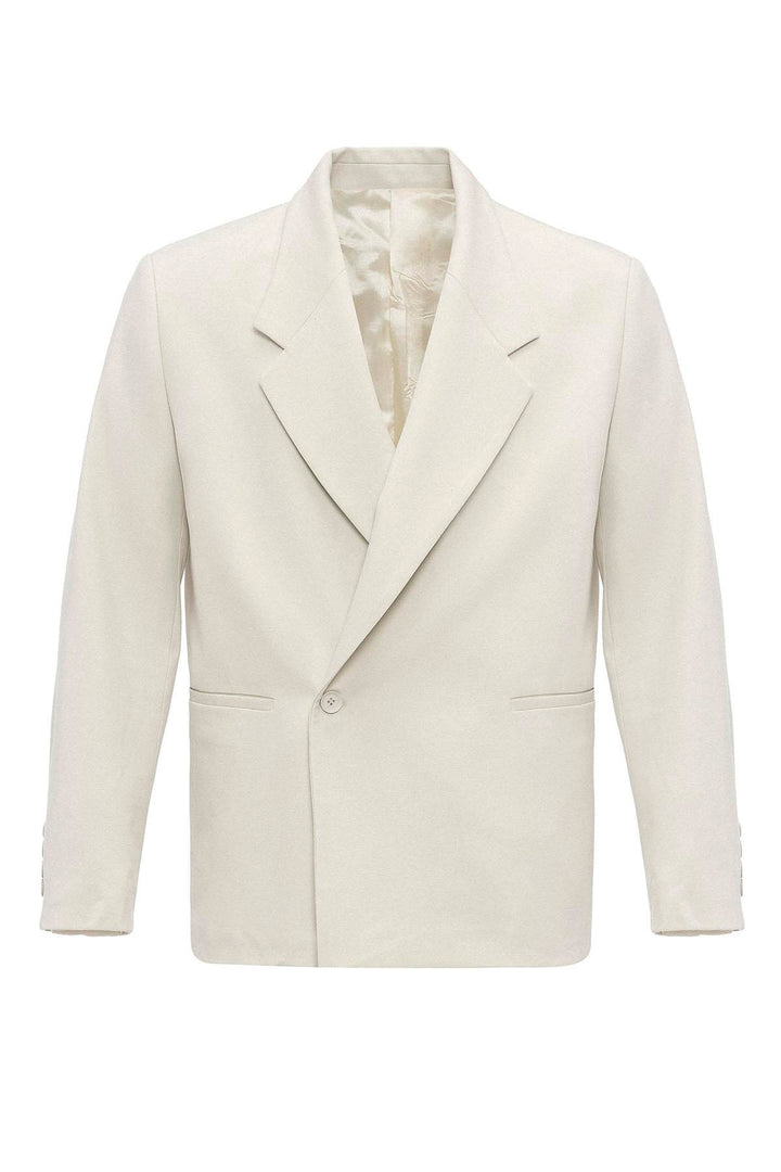 Men's Ecru Double-Breasted Flap Pocket  Blazer - Wessi