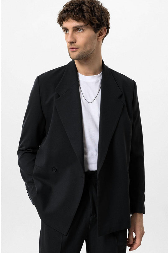 Men's Black High-Waisted Buckle Detail Relaxed Fit  Pants - Wessi