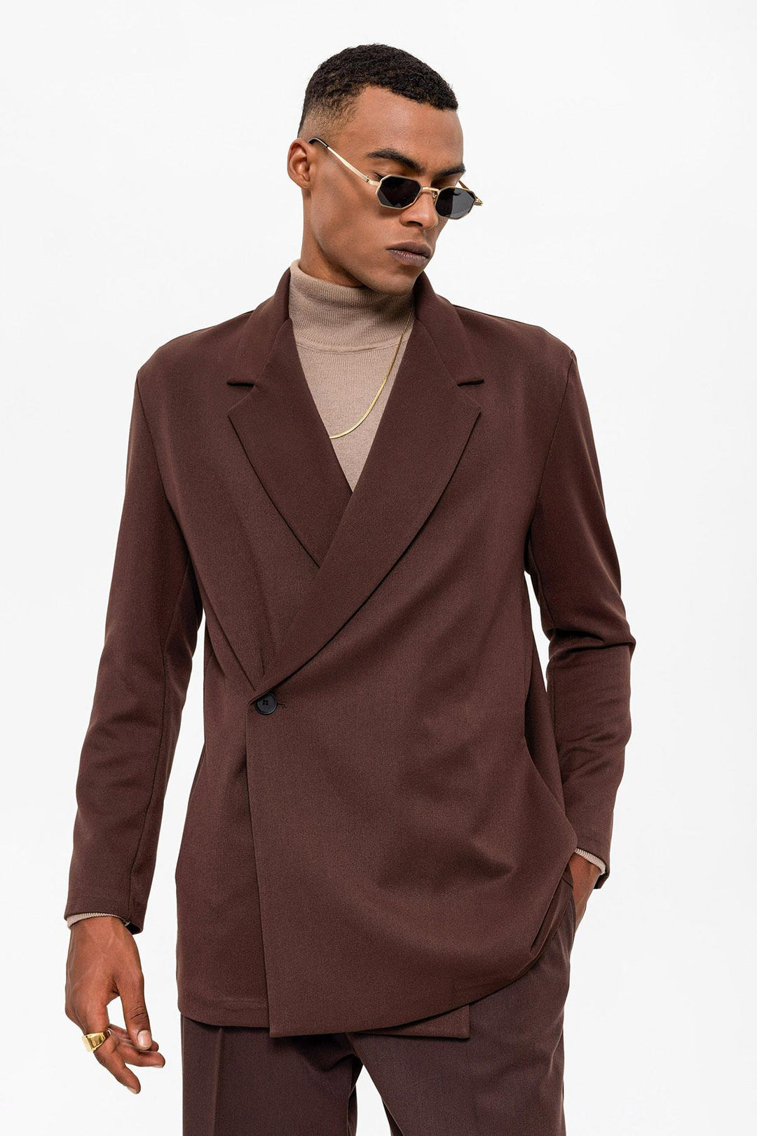 Veste Blazer Marron à Double Boutonnage et Poche Cachée pour Homme - Wessi