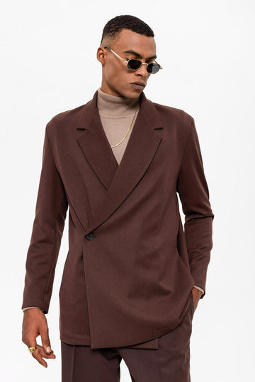 Veste Blazer Marron à Double Boutonnage et Poche Cachée pour Homme - Wessi