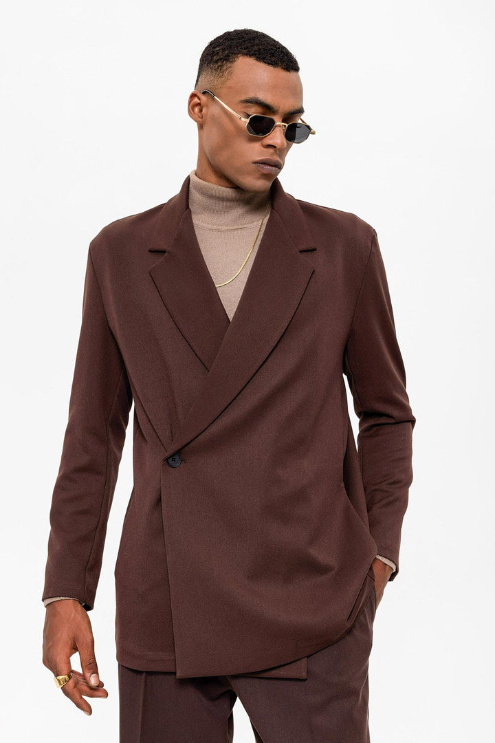 Veste Blazer Marron à Double Boutonnage et Poche Cachée pour Homme - Wessi