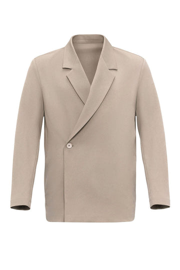 Men's Beige Double-Breasted Hidden Pocket  Blazer - Wessi
