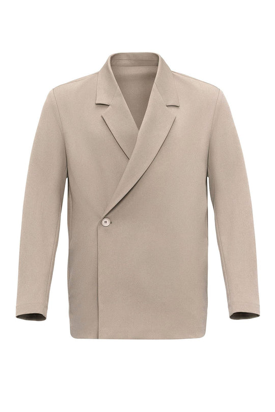 Men's Beige Double-Breasted Hidden Pocket  Blazer - Wessi