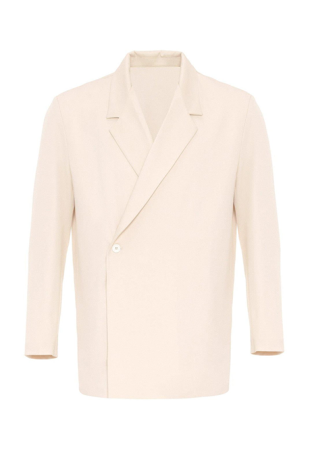 Men's Ecru Double Breasted Closure Hidden Pocket  Blazer Jacket - Wessi
