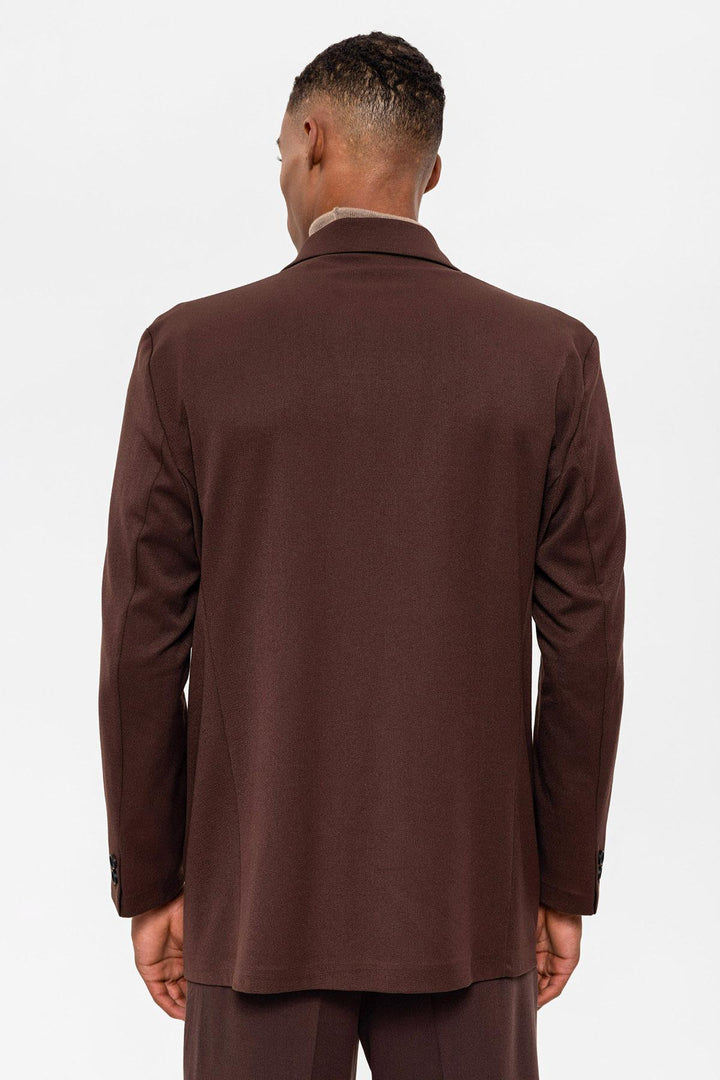 Veste Blazer Marron à Double Boutonnage et Poche Cachée pour Homme - Wessi