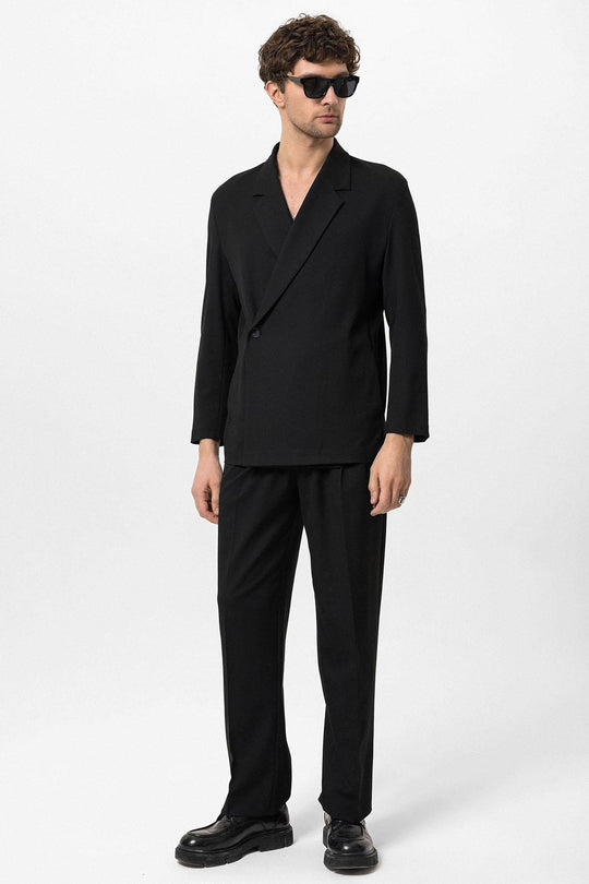 Giacca blazer con tasca nascosta con chiusura doppiopetto nera da uomo - Wessi