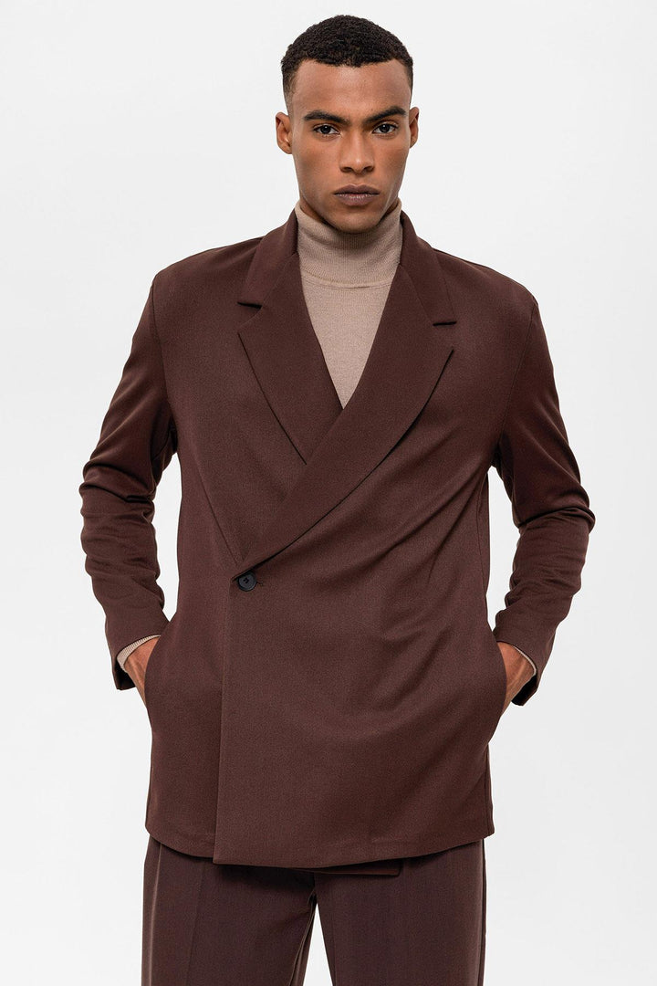 Veste Blazer Marron à Double Boutonnage et Poche Cachée pour Homme - Wessi