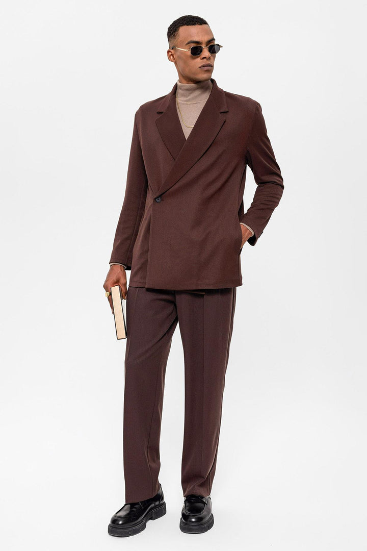 Veste Blazer Marron à Double Boutonnage et Poche Cachée pour Homme - Wessi