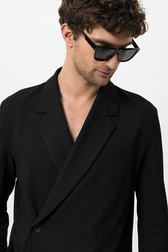 Giacca blazer con tasca nascosta con chiusura doppiopetto nera da uomo - Wessi