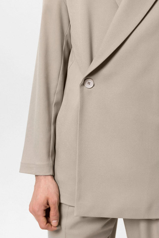 Men's Beige Double-Breasted Hidden Pocket  Blazer - Wessi