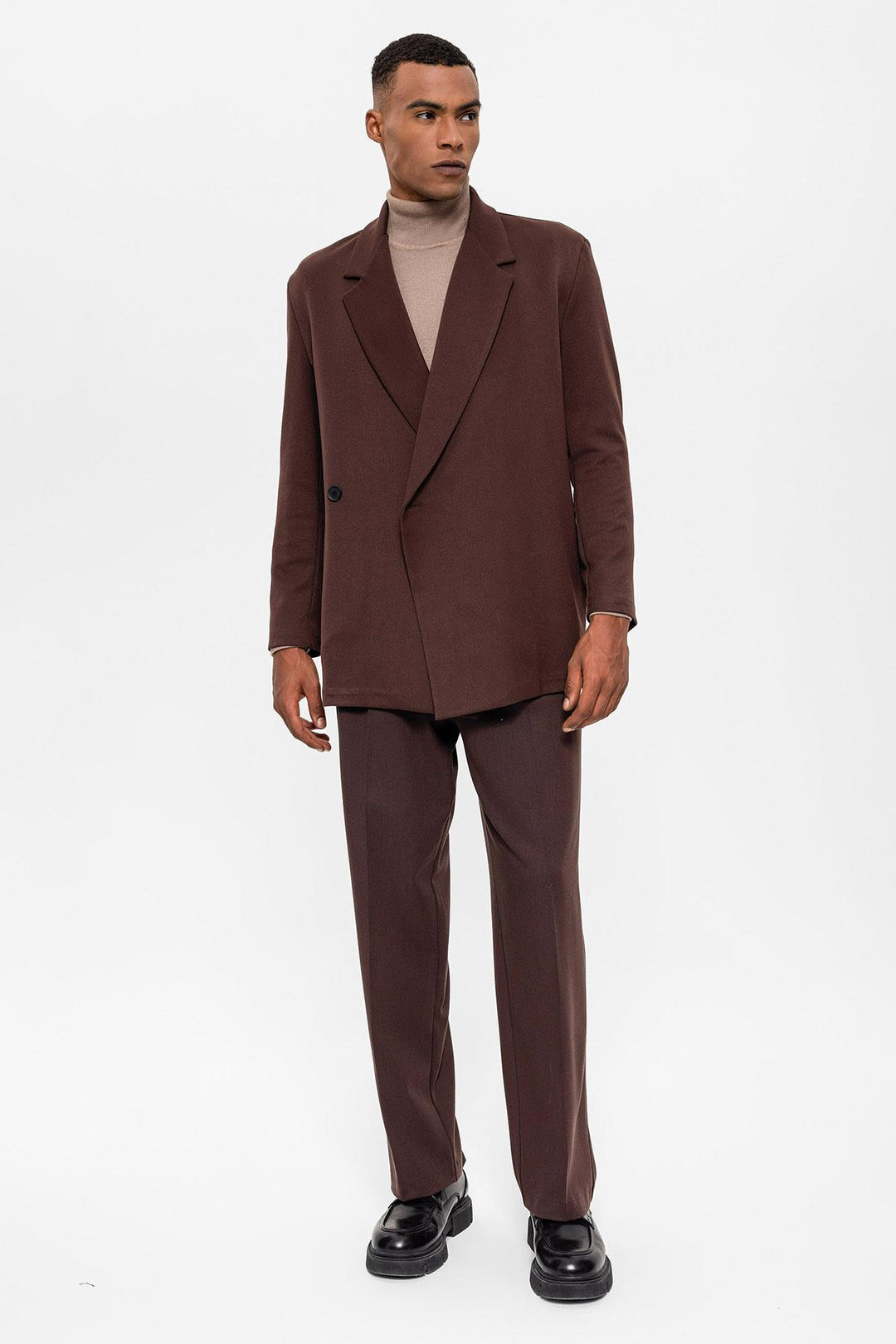 Veste Blazer Marron à Double Boutonnage et Poche Cachée pour Homme - Wessi