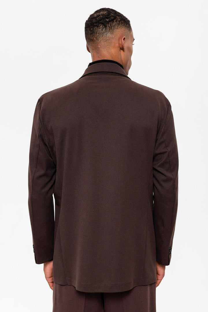 Men's Dark Brown Double Breasted Closure Hidden Pocket  Blazer Jacket - Wessi