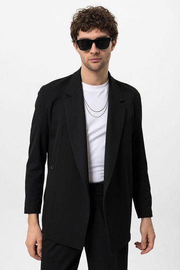 Giacca blazer con tasca nascosta con chiusura doppiopetto nera da uomo - Wessi