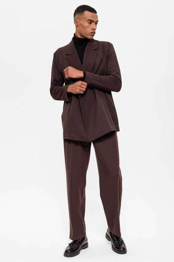 Men's Dark Brown Double Breasted Closure Hidden Pocket  Blazer Jacket - Wessi