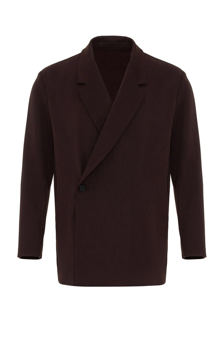 Men's Dark Brown Double Breasted Closure Hidden Pocket  Blazer Jacket - Wessi