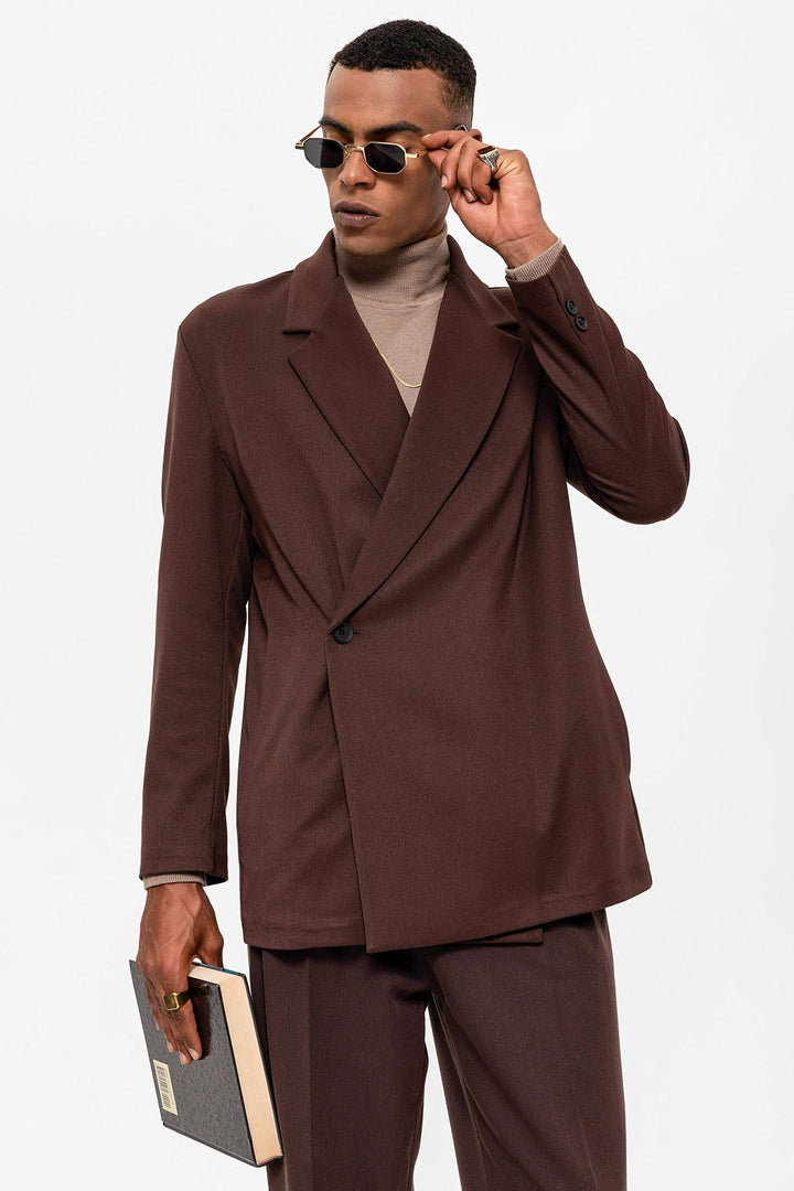 Veste Blazer Marron à Double Boutonnage et Poche Cachée pour Homme - Wessi