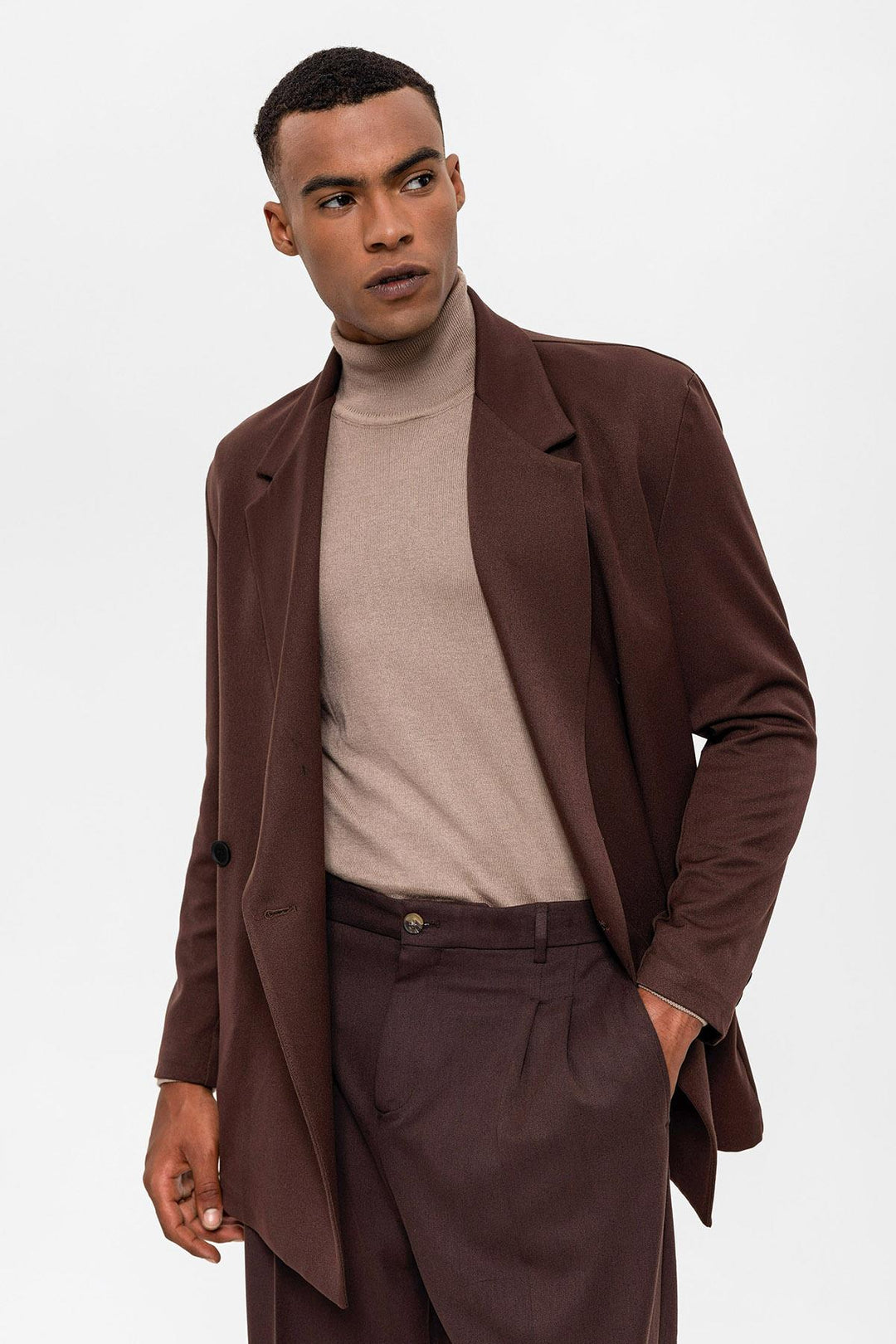 Veste Blazer Marron à Double Boutonnage et Poche Cachée pour Homme - Wessi